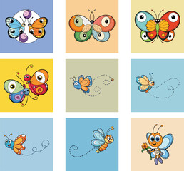 Collection Of Colorful Cartoon Butterfly Illustrations For Kids And Children Design
