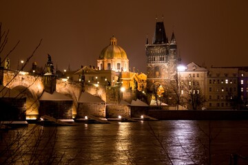 Charles Bridge and Old Town Towers in Winter Night, Prague
