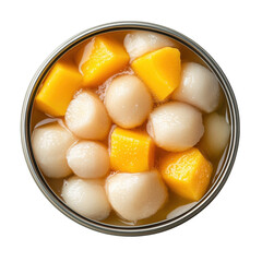 Sweet Coconut and Mango Dessert with Chewy Rice Balls in Syrup on transparent background