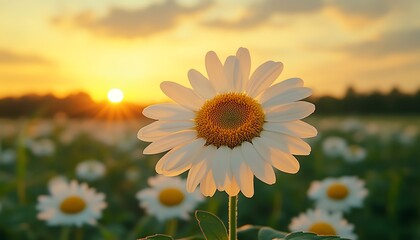 Daisies in sunset field