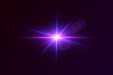 Bright star flash with glowing rays and lens effects. Magic light effect.
