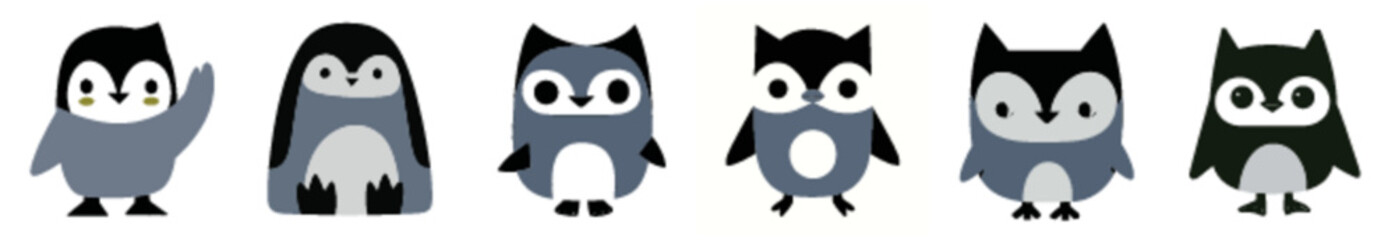 Penguin and Raccoon Characters in Cool Flat Vector Style for Winter Activities and Classroom Decorations