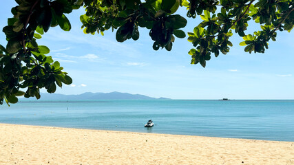 Sunny Day with Clear Turquoise Water at Beautiful W Beach, Koh Samui, Thailand &ndash; Tropical Island Paradise Scene