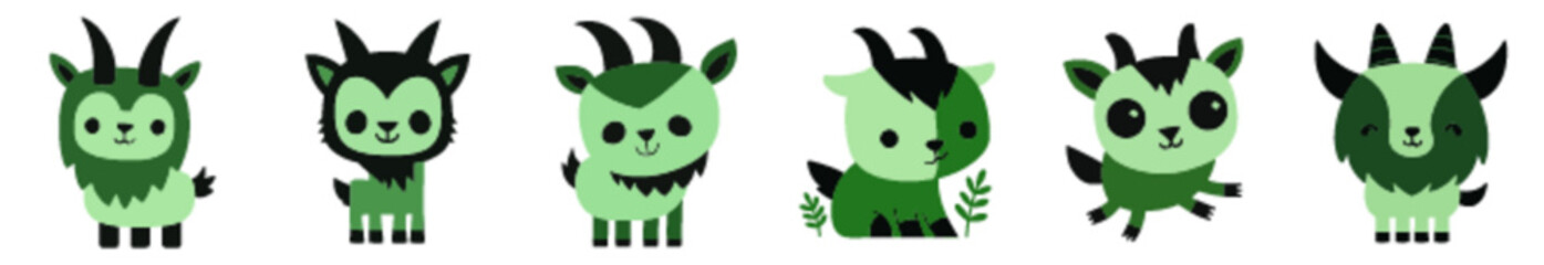 Goat Characters in Playful Green Vector Style for Farm-Themed Crafts and Preschool Media