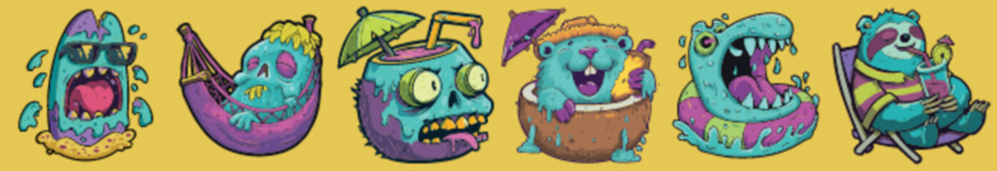 Absurd Cartoon Snack Characters in Graffiti 90s Style for Sticker Packs and Retro Merch