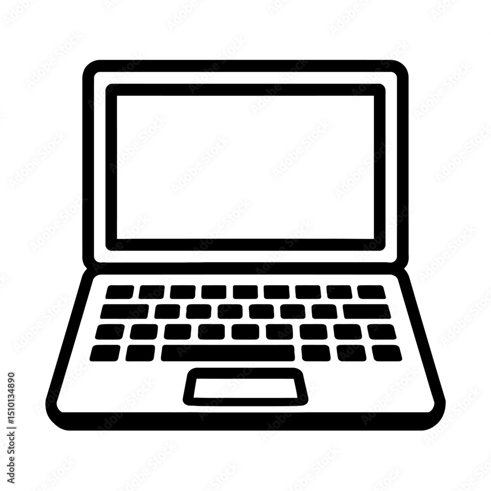 Poster outline icon of an open laptop - representing computing, work, and digital devices