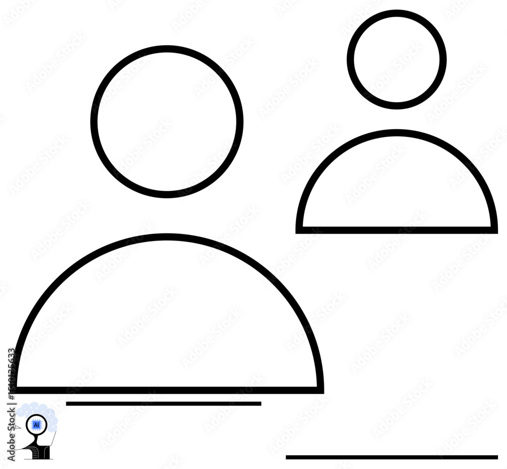 Poster two outlined human figures in minimalistic design with bold lines in abstract arrangement. ideal for