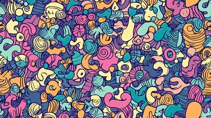 Naklejka premium Playful Abstract Doodles Seamless Pattern with Pastel and Vibrant Shades