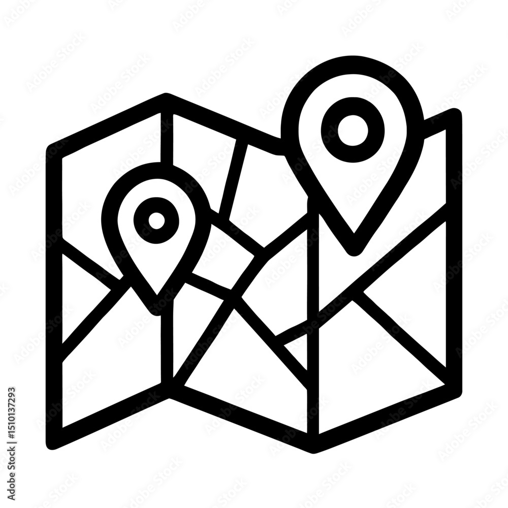 Aufkleber folded map with location pins navigation icon vector illustration