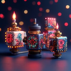 Decorative Cubed Lamps with Floral Designs