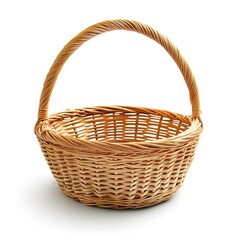 Fototapeta premium Empty light brown wicker basket with handle