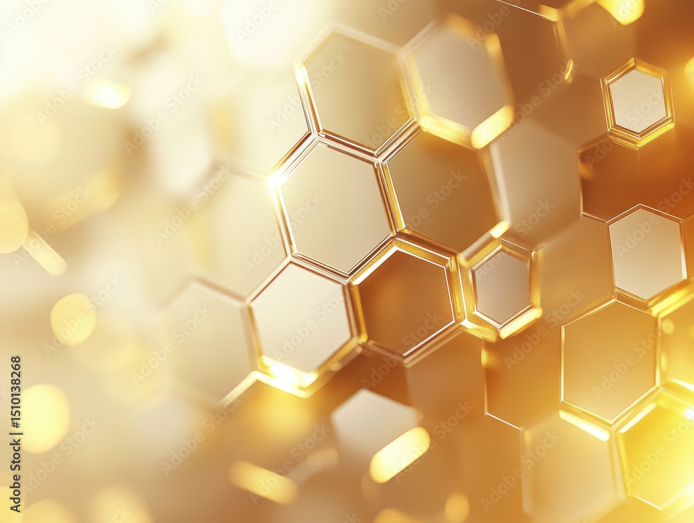 Poster golden hexagonal patterns creating abstract design in soft light