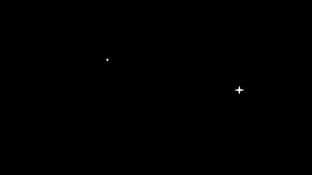 black sky with twinkling white stars filter, shiny glitter sparkle effect, 2d animated smooth shiny glow particles mockup, sparks lights motion graphics on solid dark background