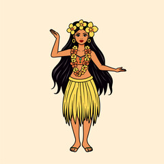Polynesian Dancer:  Vibrant Illustration of a Hula Dancer in Traditional Attire