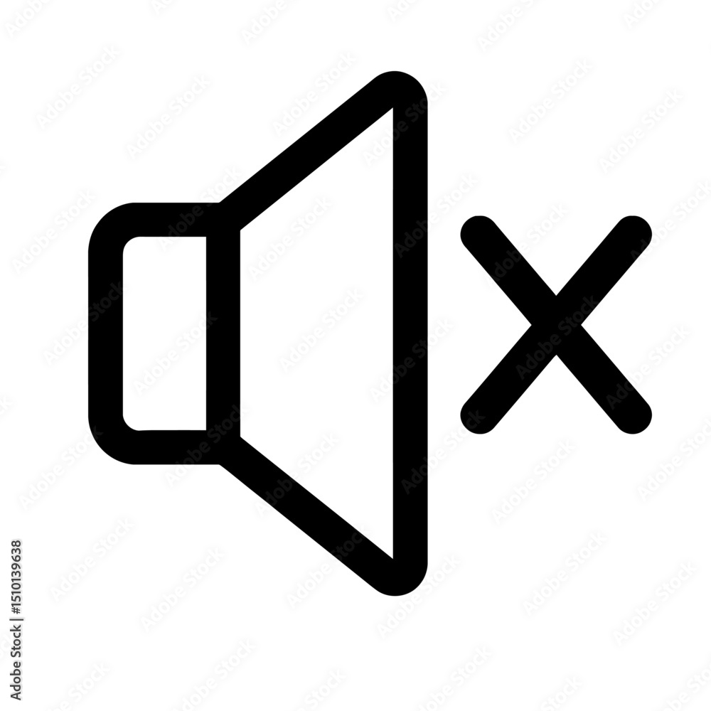 Poster outline icon of volume speaker with x - representing mute or no sound