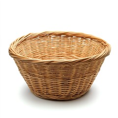 Obraz premium Empty light brown wicker basket on white background