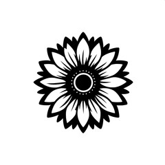 Black and White SVG of a Sunflower Icon