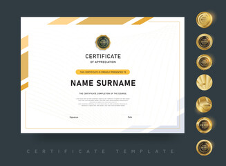 Modern certificate template with clean layout gold elements and elegant typography Ideal for award presentations course completions and professional recognition