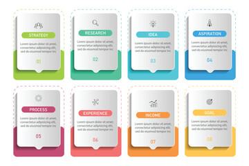 infographic vector illustration with 3, 8, 5, 7 steps, infographic template design. Can be used for process diagrams, presentations, workflows.