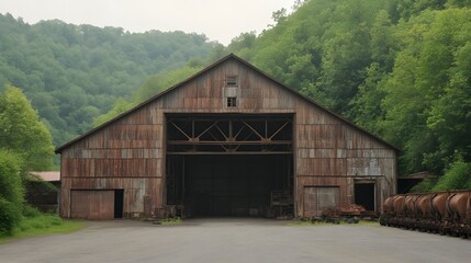 Obraz premium Rustic Old Barn in Green Forest Landscape