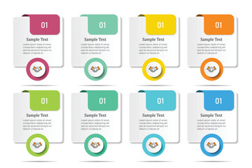 infographic vector illustration with 3, 8, 5, 7 steps, infographic template design. Can be used for process diagrams, presentations, workflows.