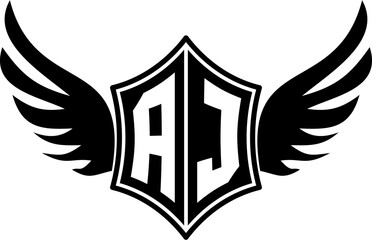 AJ logo emblem with winged and shield template