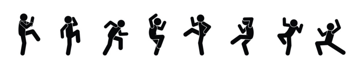 man icon, stick figure people, illustration of human postures and gestures, isolated pictograms
