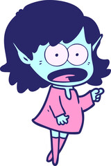 cartoon shocked elf girl pointing