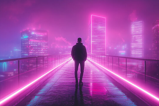Man standing on a futuristic bridge - Powered by Adobe