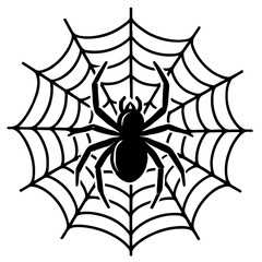 Spider in Web Outline Icon - Halloween, Insect, and Nature Symbol