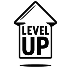 Level Up Text in Upward Arrow Outline Icon - Gaming, Achievement, and Progress Symbol