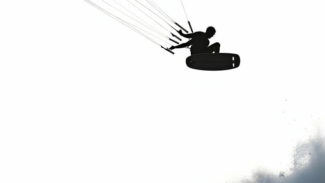Aerial Kitesurfing Silhouette: Dramatic Jump with Flowing Kite Lines
