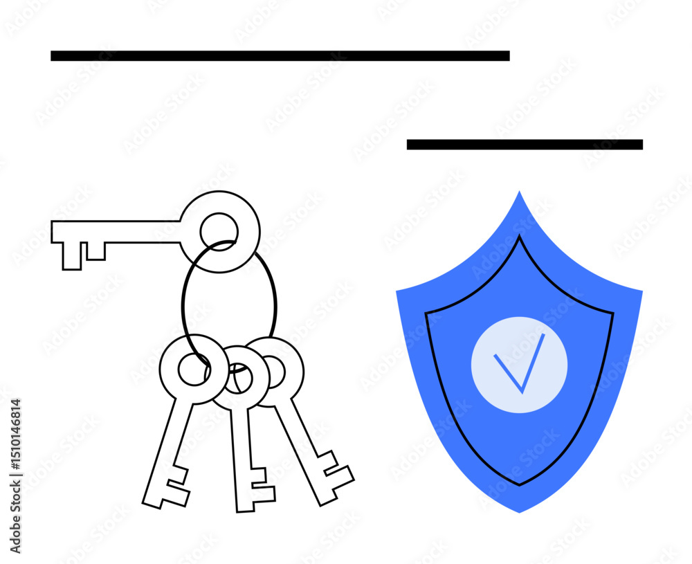 Poster keyring with three skeleton keys next to a blue shield with a checkmark. ideal for data protection, 