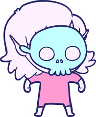 happy cartoon elf girl wearing skull mask