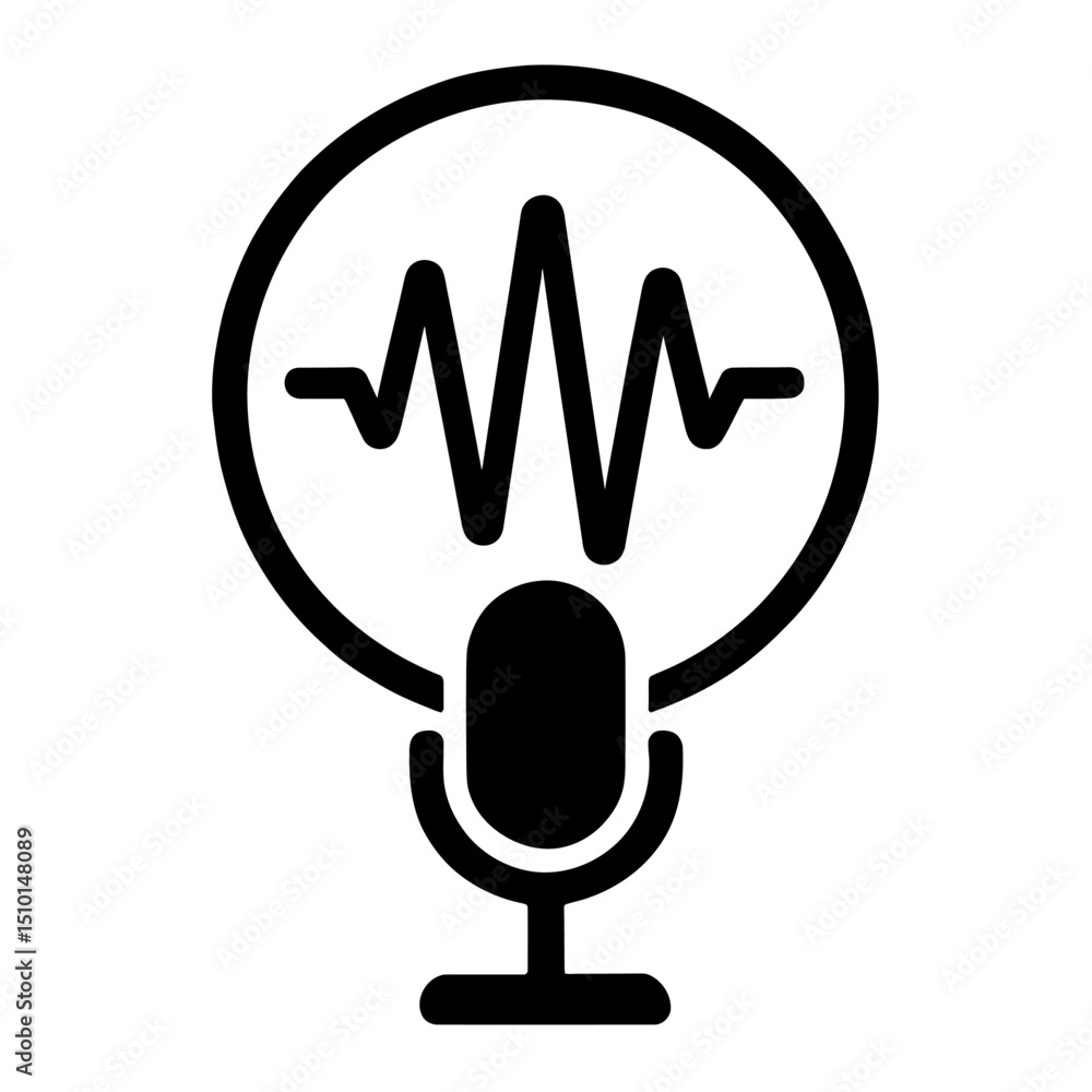 Poster microphone voice waveform icon - audio recording and sound recognition symbol