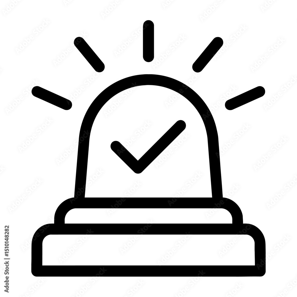 Poster alarm siren with checkmark icon - verified security and alert system symbol