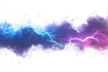 Obraz premium Row of abstract digital art of blue and red lightning streaks isolate on white background. A purple and blue line of lightning bolts.