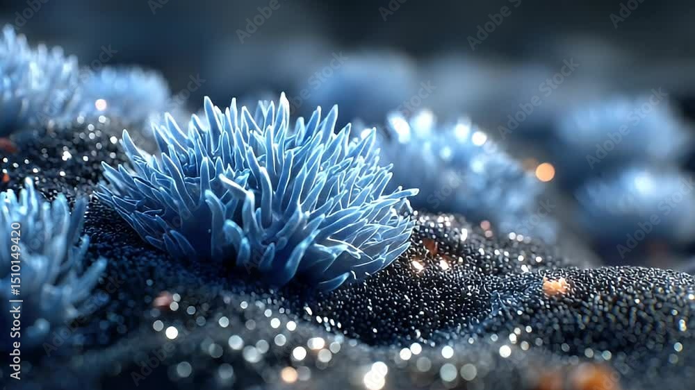Poster abstract macro image of blue crystalline structures and texture