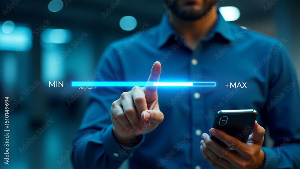 Poster the concept of business value added. businessman touching virtual progress bar with the word value f