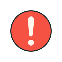 Flat Style Red Alert Symbol Featuring White Exclamation Point Inside Circular Shape for Caution Notification