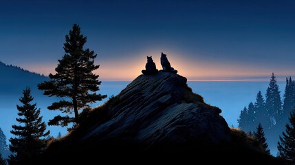 Animals mountain silhouette