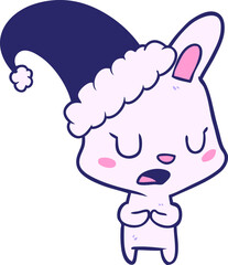 cartoon rabbit wearing christmas hat