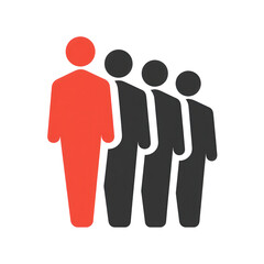 A red figure stands out in front of three black figures arranged in a row, symbolizing leadership or individuality.