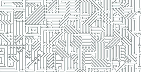 Seamless motherboard technology circuit on white background.