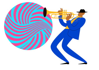 Jazz vector poster with a man playing the trumpet	
