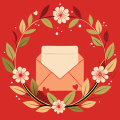 Envelope with flowers and hearts vector illustration of floral background
