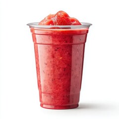 Strawberry Smoothie in Clear Cup, Healthy Drink, Summer Beverage, Fruit Smoothie Recipe, Red Smoothie, White Background, Refreshing, Food Photography