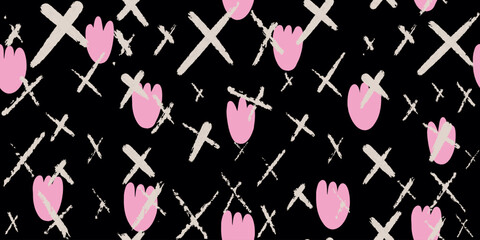 Floral Abstract on Black Seamless Pattern