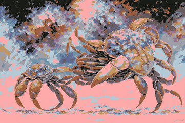 Un toro en un campo pastando, abstracto, 10 colores, cancer