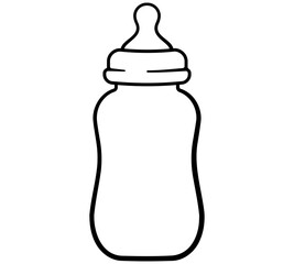 Simple black icon of baby bottle with nipple isolated on transparent background
